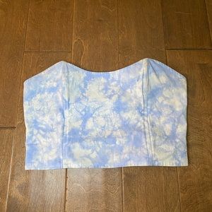 Blue and white strapless top, size L
